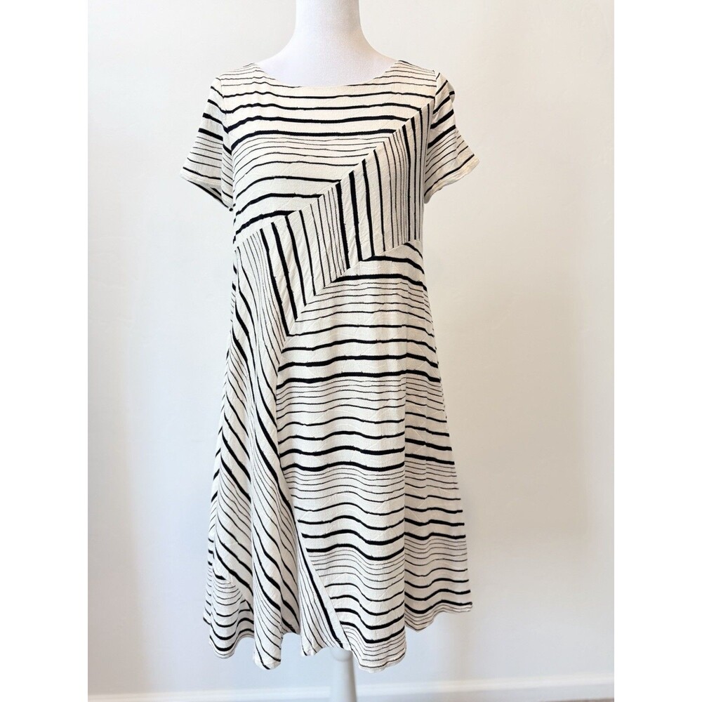 NWT Maeve Anthropologie Striped Knit Swing Dress Small Petite Black White